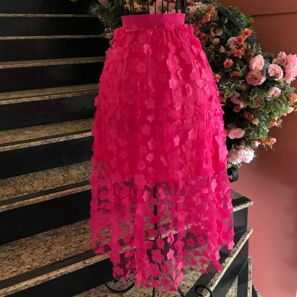 Saia de Tulle com Flor 3D Pink